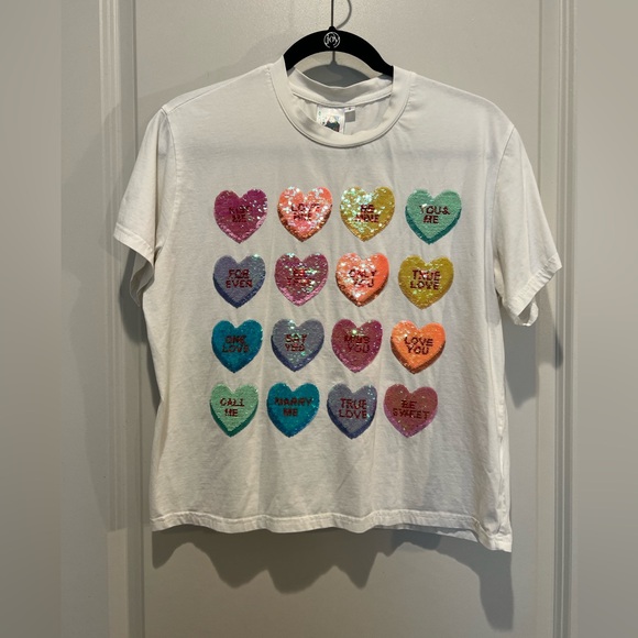 Queen of Sparkles Sequin Conversation Hearts Tee Small - Picture 2 of 8